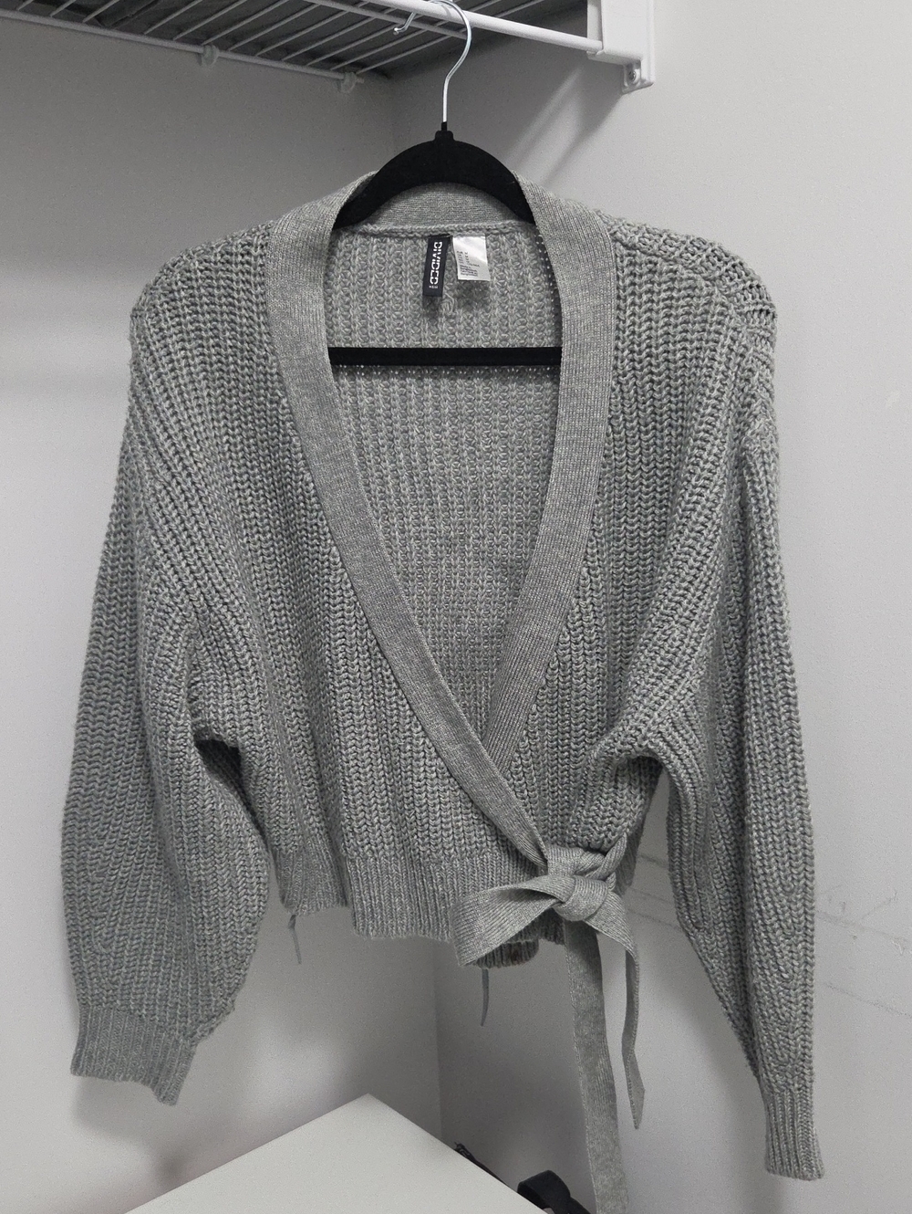 H&M Light Gray Wrap Knit Cardigan with Tie Waist